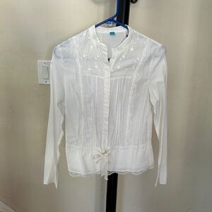 Embroidered & Lace White Long Sleeve Shirt